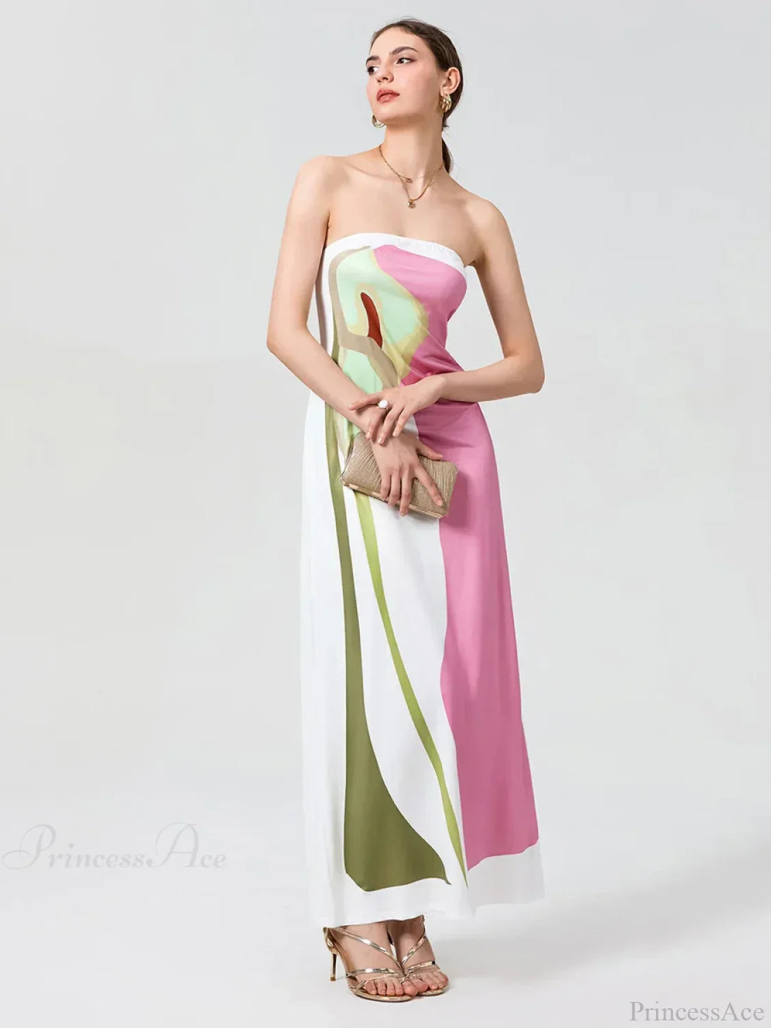 Vintage Abstract Floral Strapless Backless Loose Tube Top Floral Dress image 5