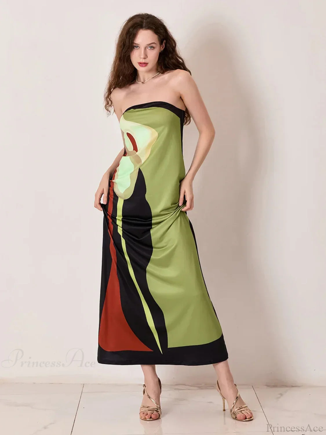 Vintage Abstract Floral Strapless Backless Loose Tube Top Floral Dress image 2