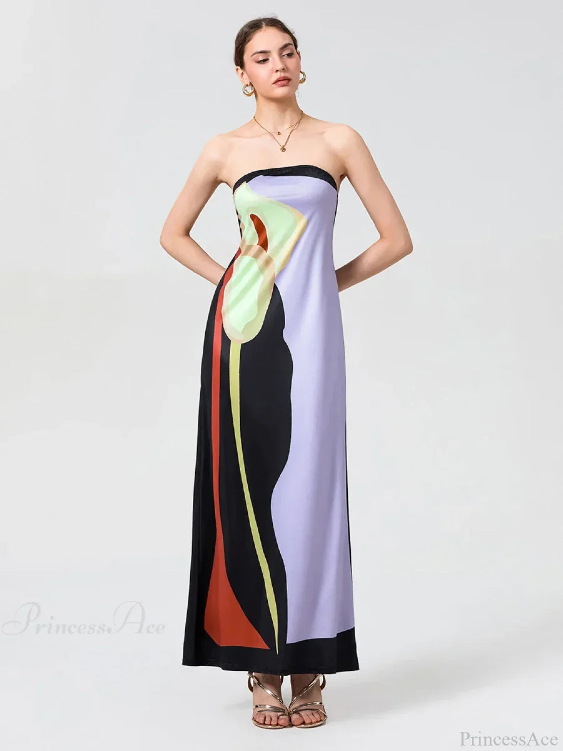 Vintage Abstract Floral Strapless Backless Loose Tube Top Floral Dress image 9