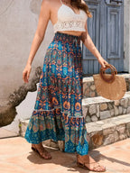 Vintage Beach Bohemian Floral Print Elastic Waist A-Line Skirt image 3