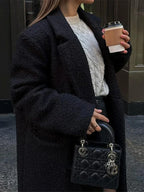 Vintage Black Woolen Double-Breasted Overcoat image 5