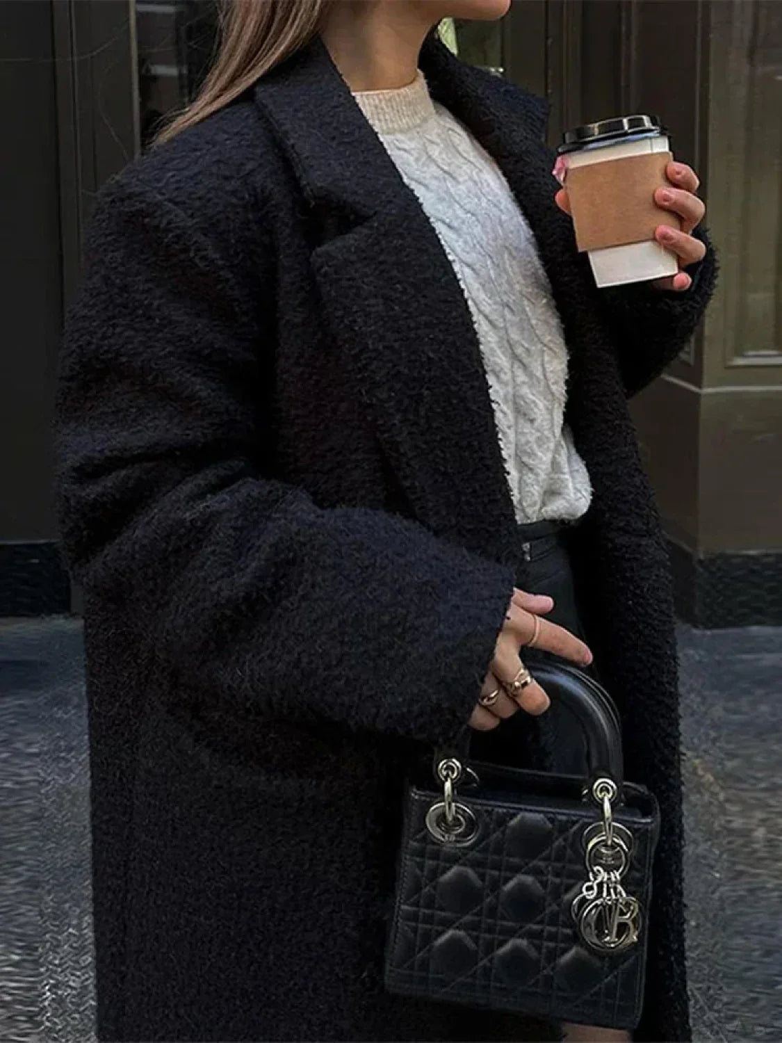 Vintage Black Woolen Double-Breasted Overcoat image 5