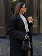 Vintage Black Woolen Double-Breasted Overcoat image 1
