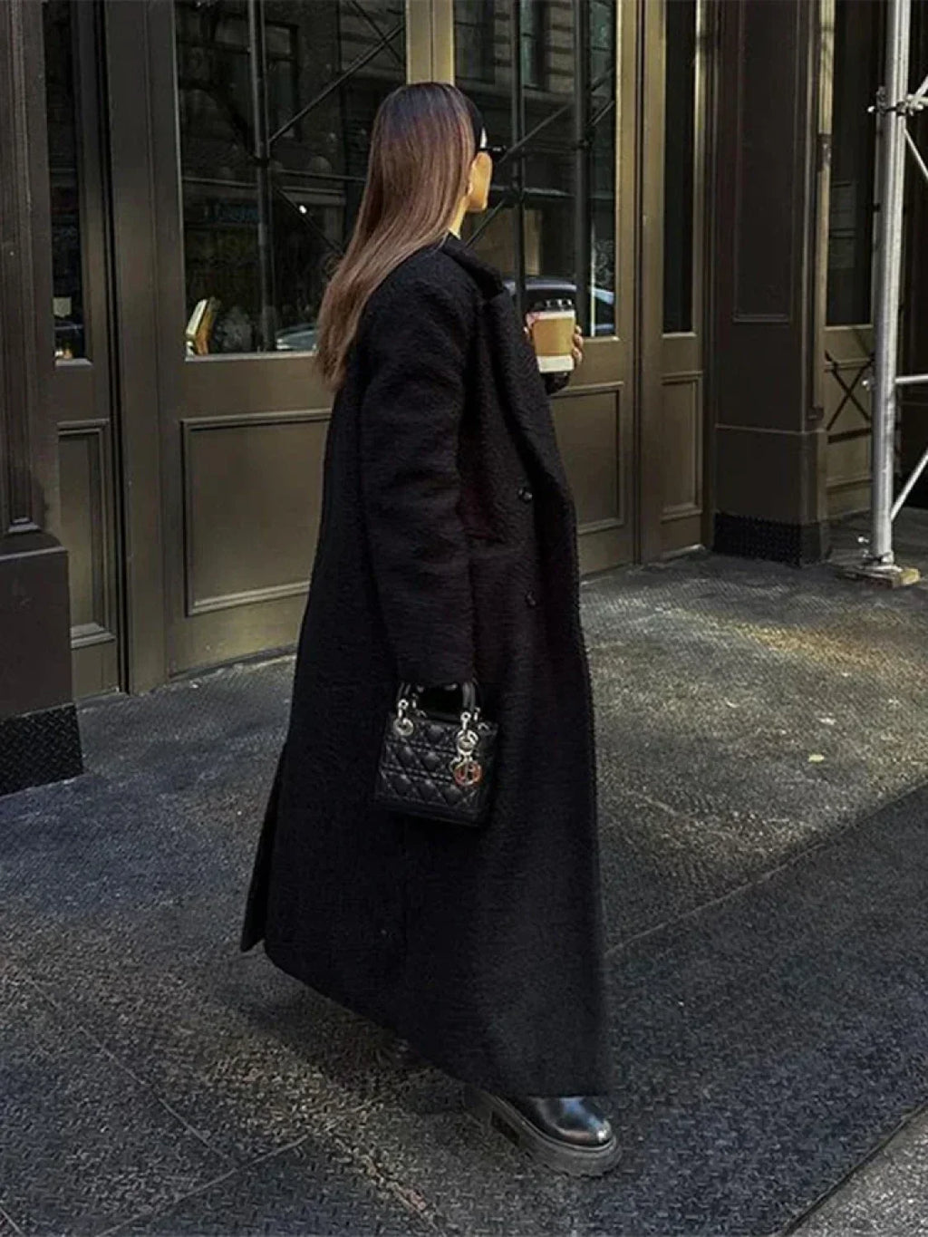 Vintage Black Woolen Double-Breasted Overcoat image 4