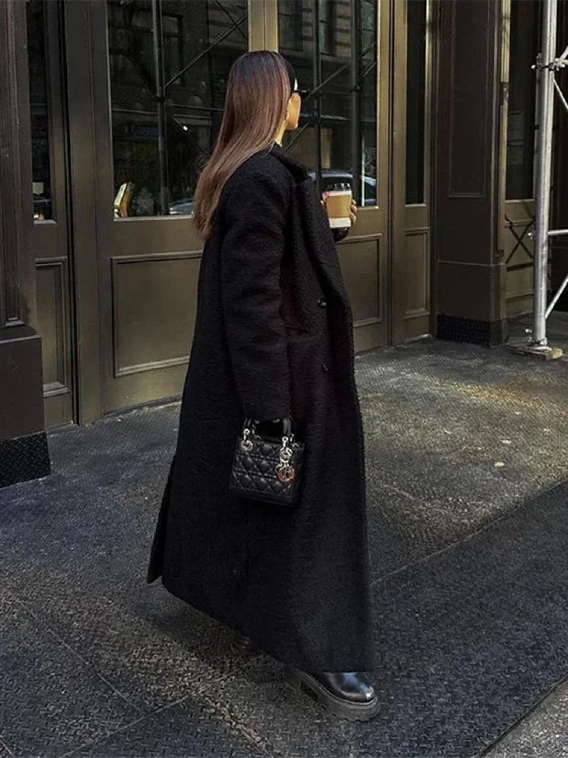 Vintage Black Woolen Double-Breasted Overcoat image 4