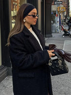 Vintage Black Woolen Double-Breasted Overcoat image 2