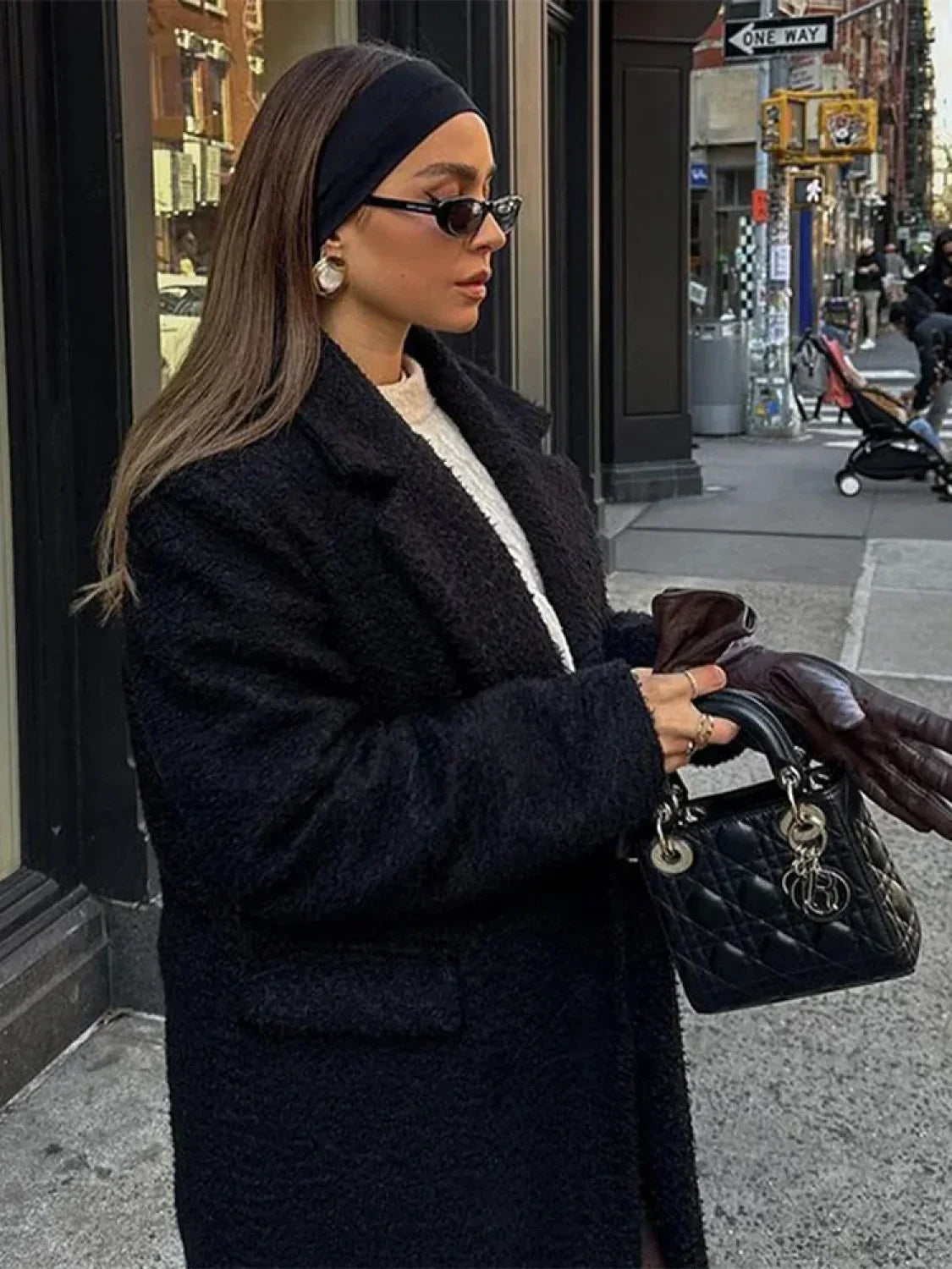Vintage Black Woolen Double-Breasted Overcoat image 2