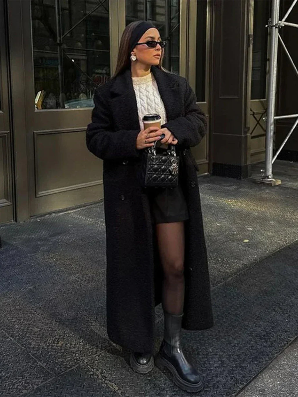 Vintage Black Woolen Double-Breasted Overcoat image 3