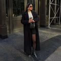Vintage Black Woolen Double-Breasted Overcoat image 6