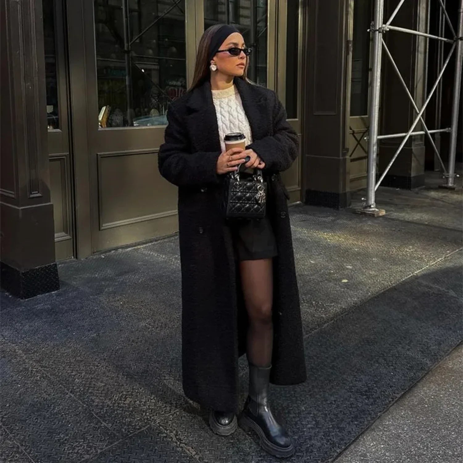 Vintage Black Woolen Double-Breasted Overcoat image 6