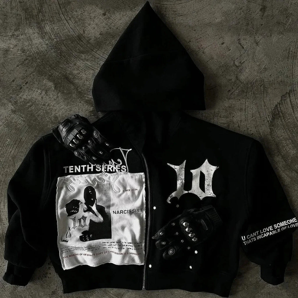 Vintage Black Zipper Hoodie image 1