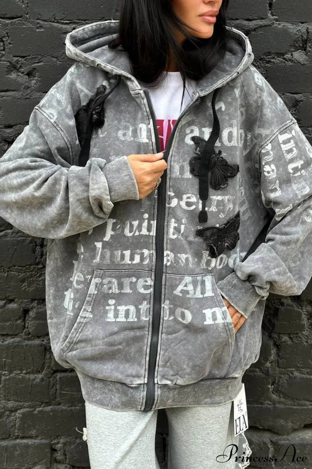 Vintage Bow Letter Distressed Hoodie image 1