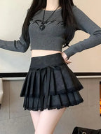 Vintage Bow Pleated PU Skirt image 4
