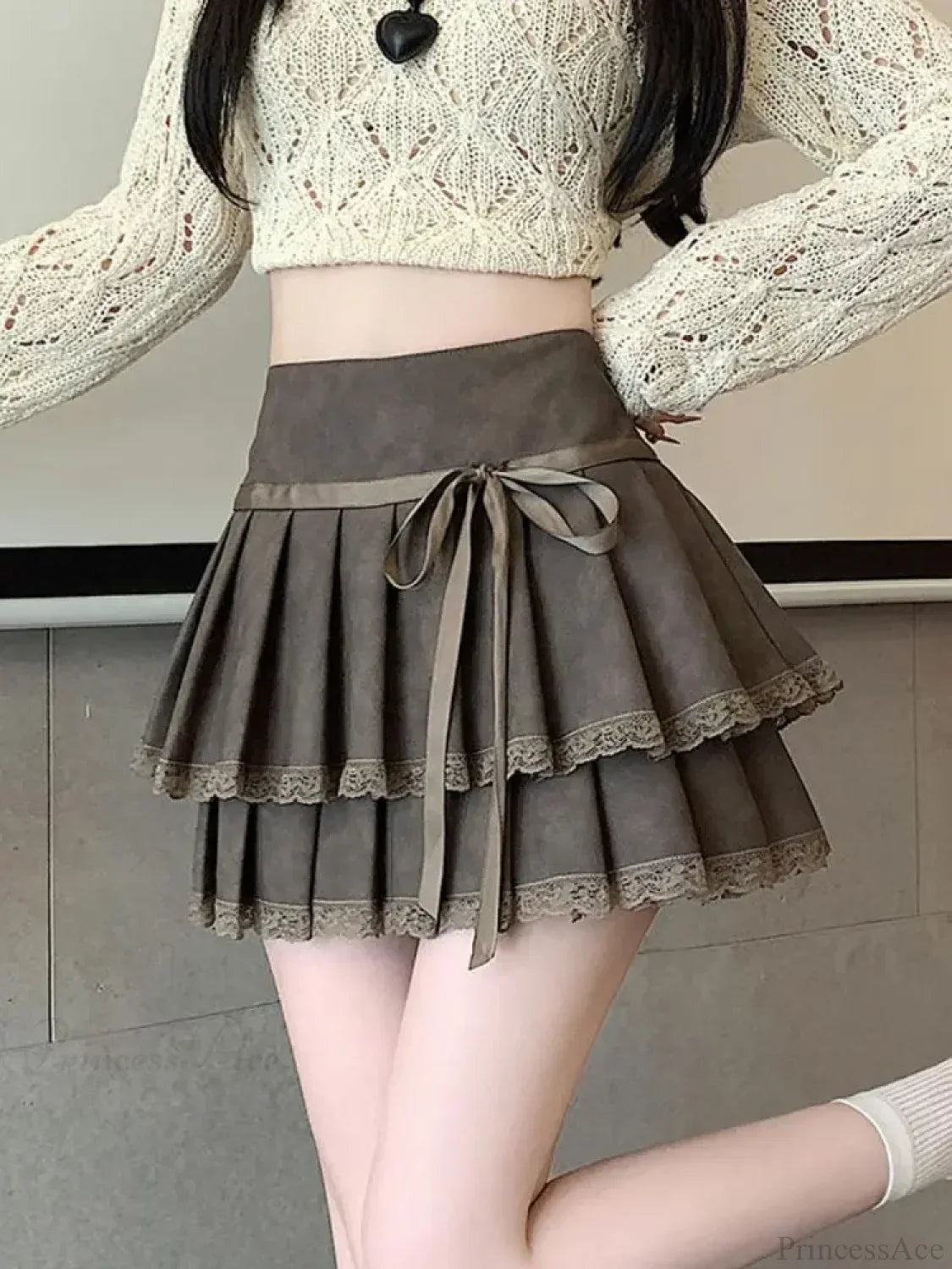 Vintage Bow Pleated PU Skirt image 7