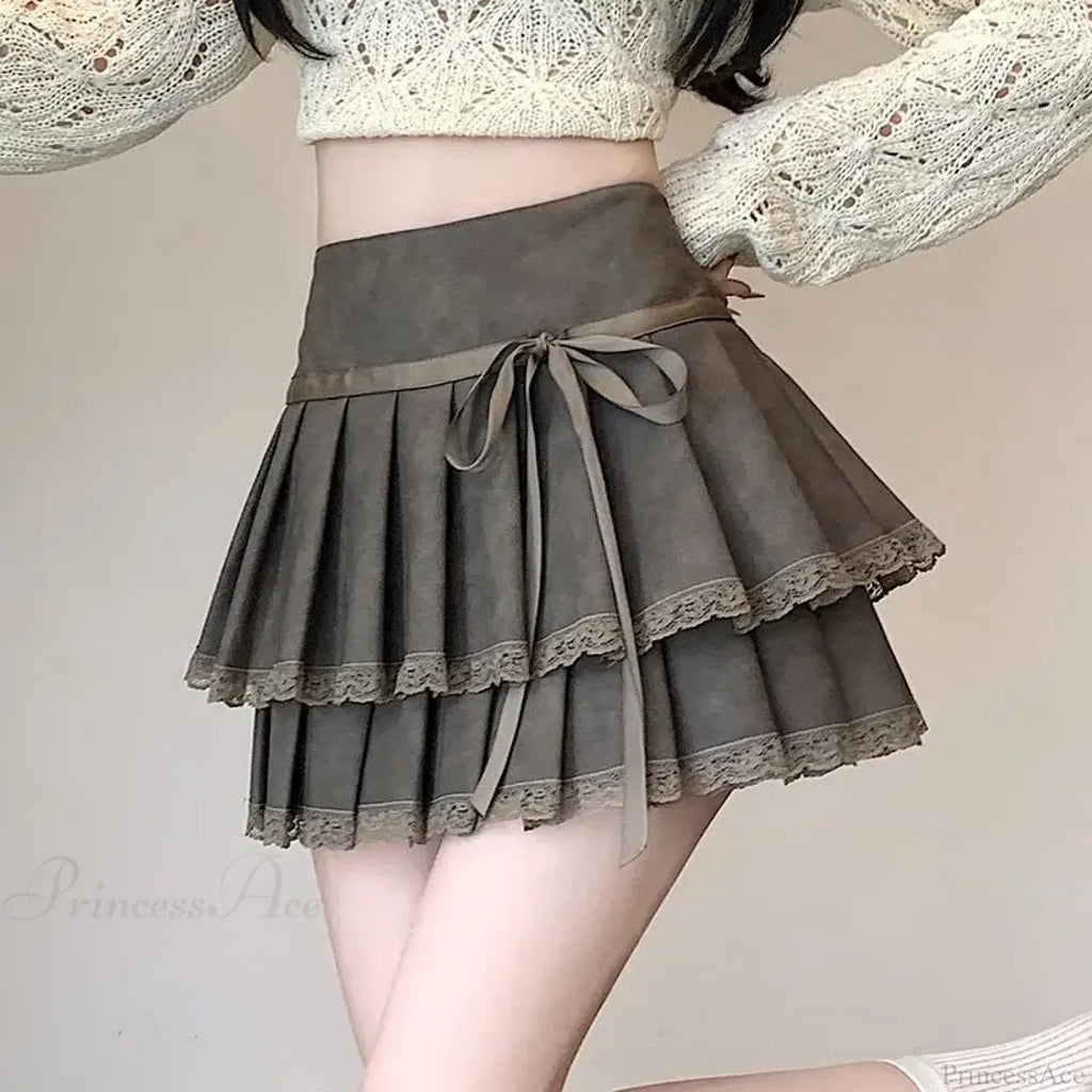 Vintage Bow Pleated PU Skirt image 1
