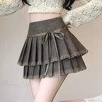 Vintage Bow Pleated PU Skirt image 1