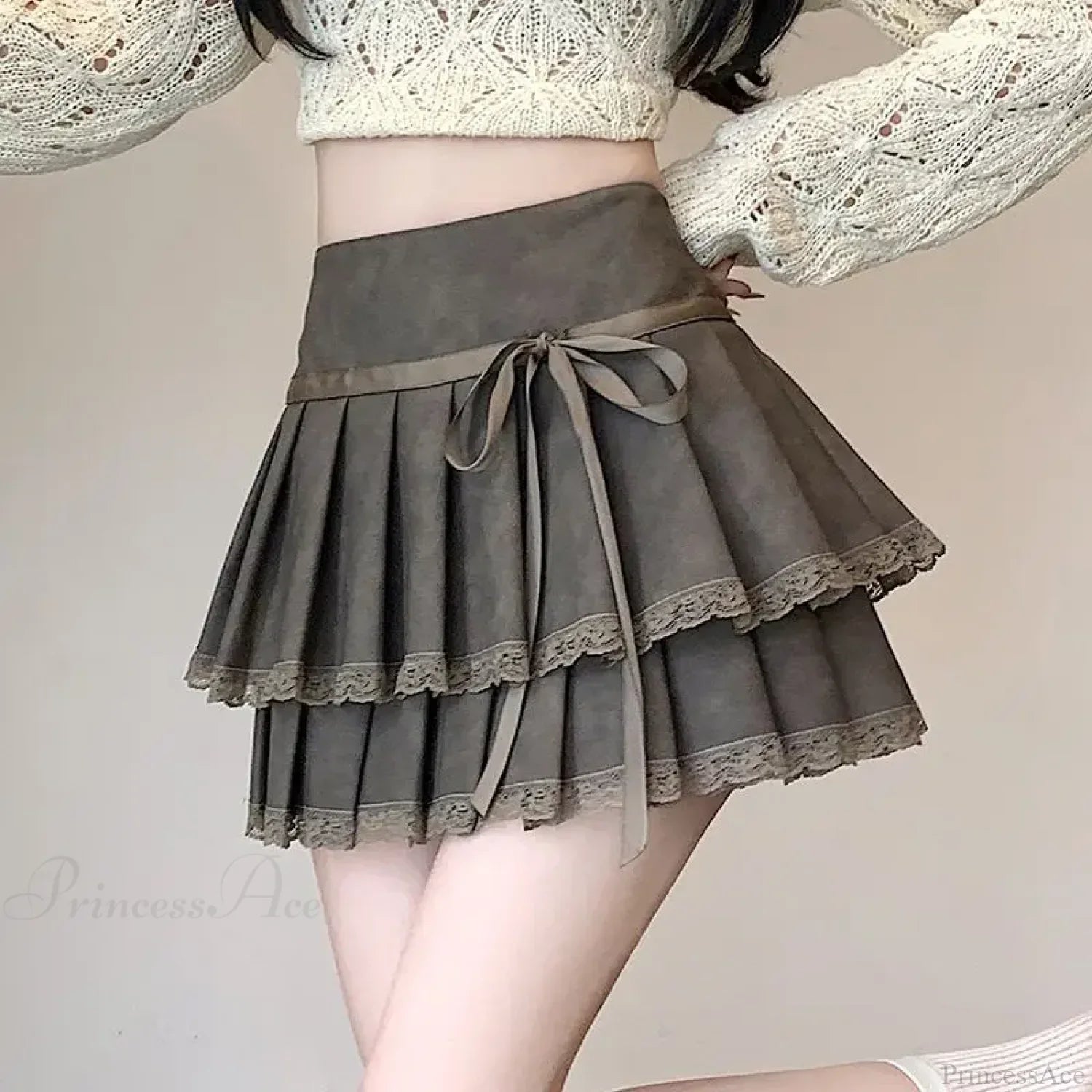Vintage Bow Pleated PU Skirt image 1
