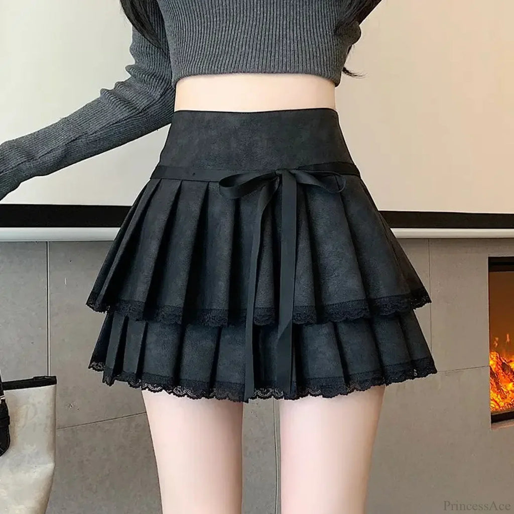 Vintage Bow Pleated PU Skirt image 2