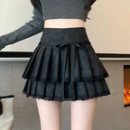 Vintage Bow Pleated PU Skirt image 2