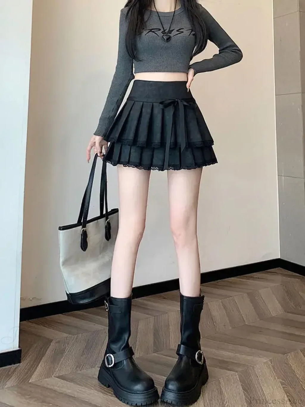 Vintage Bow Pleated PU Skirt image 6