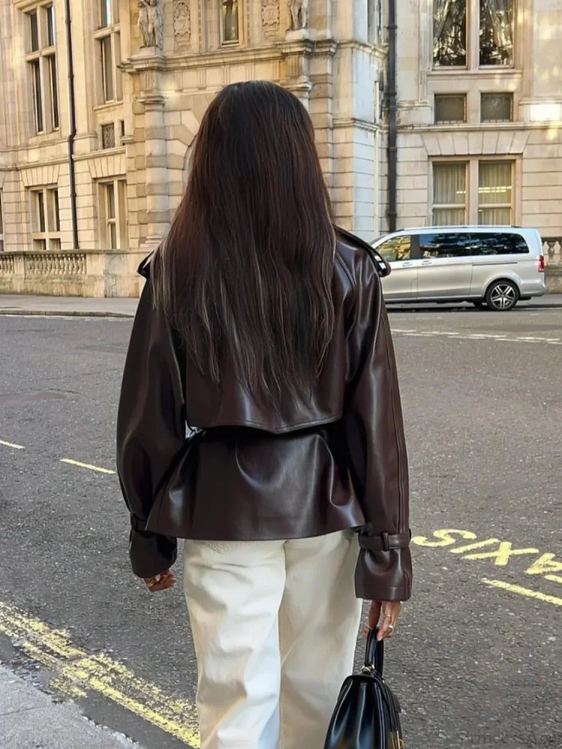 Vintage Brown Button PU Leather Coat image 2