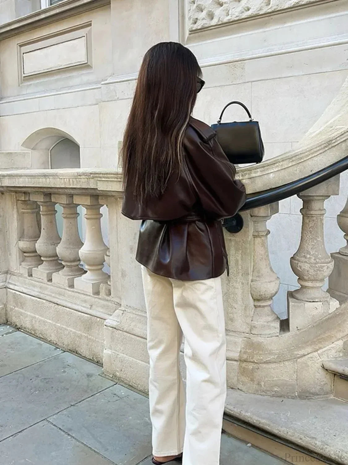 Vintage Brown Button PU Leather Coat image 4