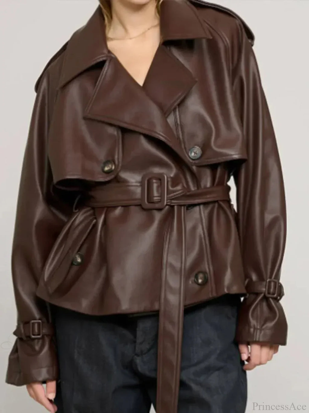 Vintage Brown Button PU Leather Coat image 6