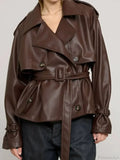 Vintage Brown Button PU Leather Coat image 6