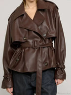 Vintage Brown Button PU Leather Coat image 6