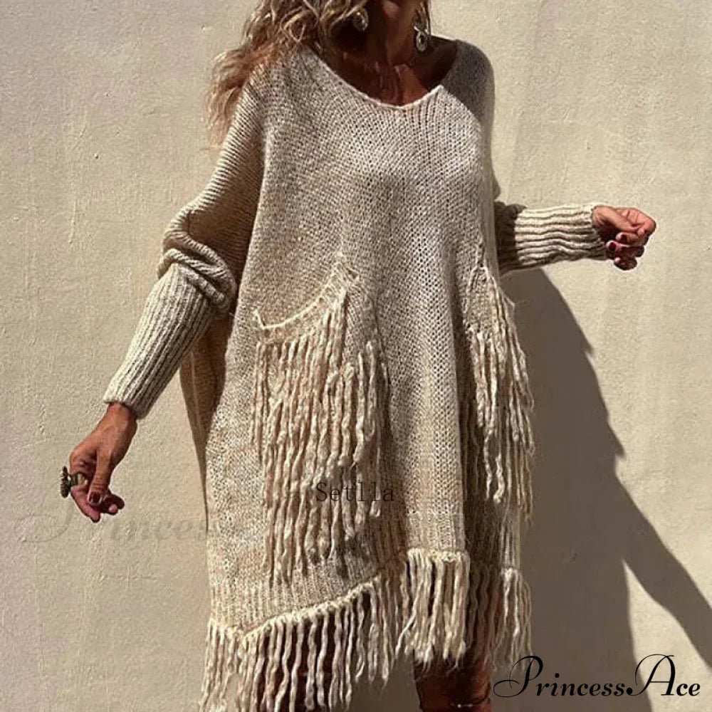 Vintage Casual Knitted Sweater Midi Dress image 1