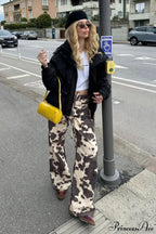 Vintage Cow Print Elegant Straight-Leg Jeans image 2
