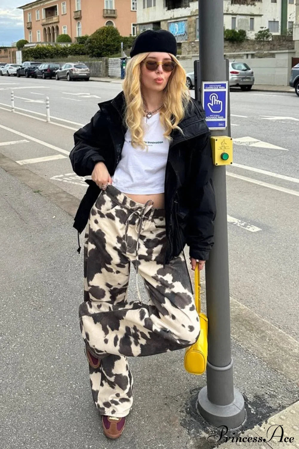 Vintage Cow Print Elegant Straight-Leg Jeans image 3