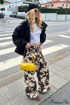 Vintage Cow Print Elegant Straight-Leg Jeans image 1