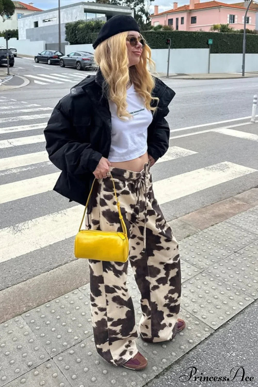 Vintage Cow Print Elegant Straight-Leg Jeans image 1