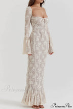 Vintage Cream Stylish Lace Maxi Dress image 3