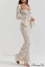 Vintage Cream Stylish Lace Maxi Dress image 4