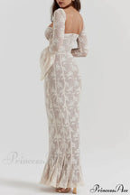 Vintage Cream Stylish Lace Maxi Dress image 5
