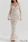 Vintage Cream Stylish Lace Maxi Dress image 1