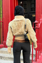 Vintage Cropped Fuzzy Wide Lapel Single Breasted Waist-Cinched Coat image 4