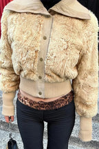 Vintage Cropped Fuzzy Wide Lapel Single Breasted Waist-Cinched Coat image 1