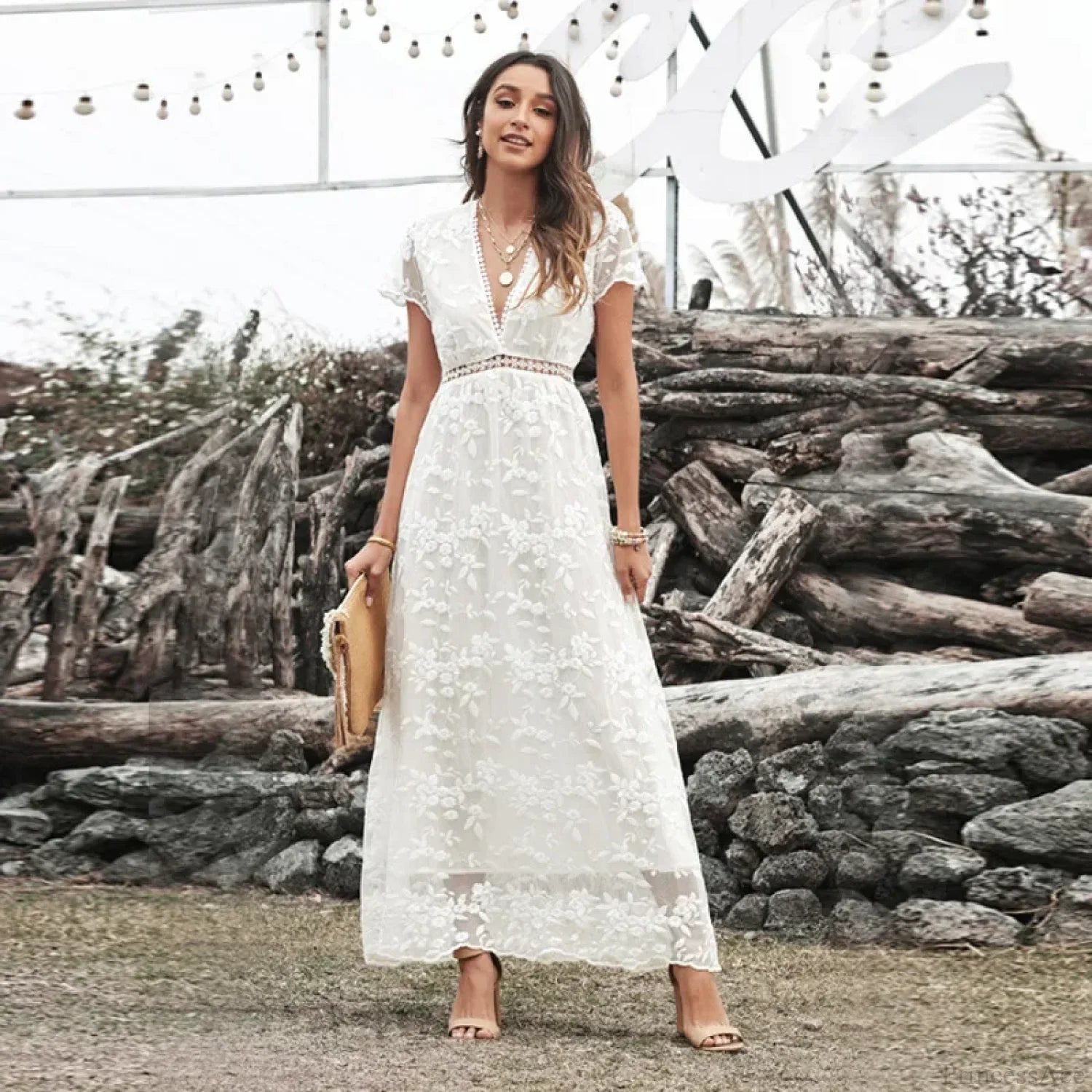 Vintage Deep V Short Sleeve Dress image 2