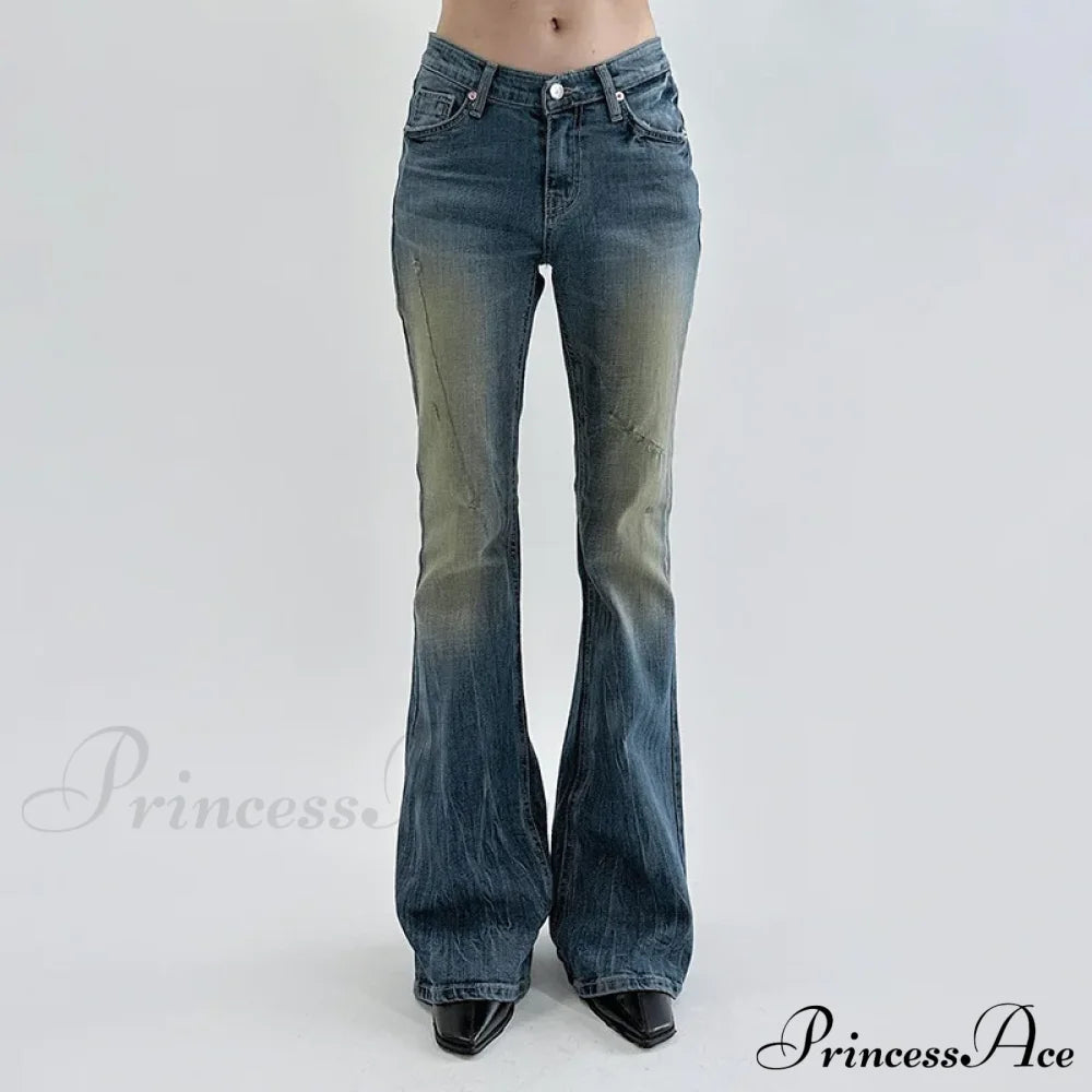 Vintage Denim Flare For Women Fashion Streetwear High Waist Hit Color Slim Female Autumn Jean image 3