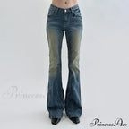 Vintage Denim Flare For Women Fashion Streetwear High Waist Hit Color Slim Female Autumn Jean image 3