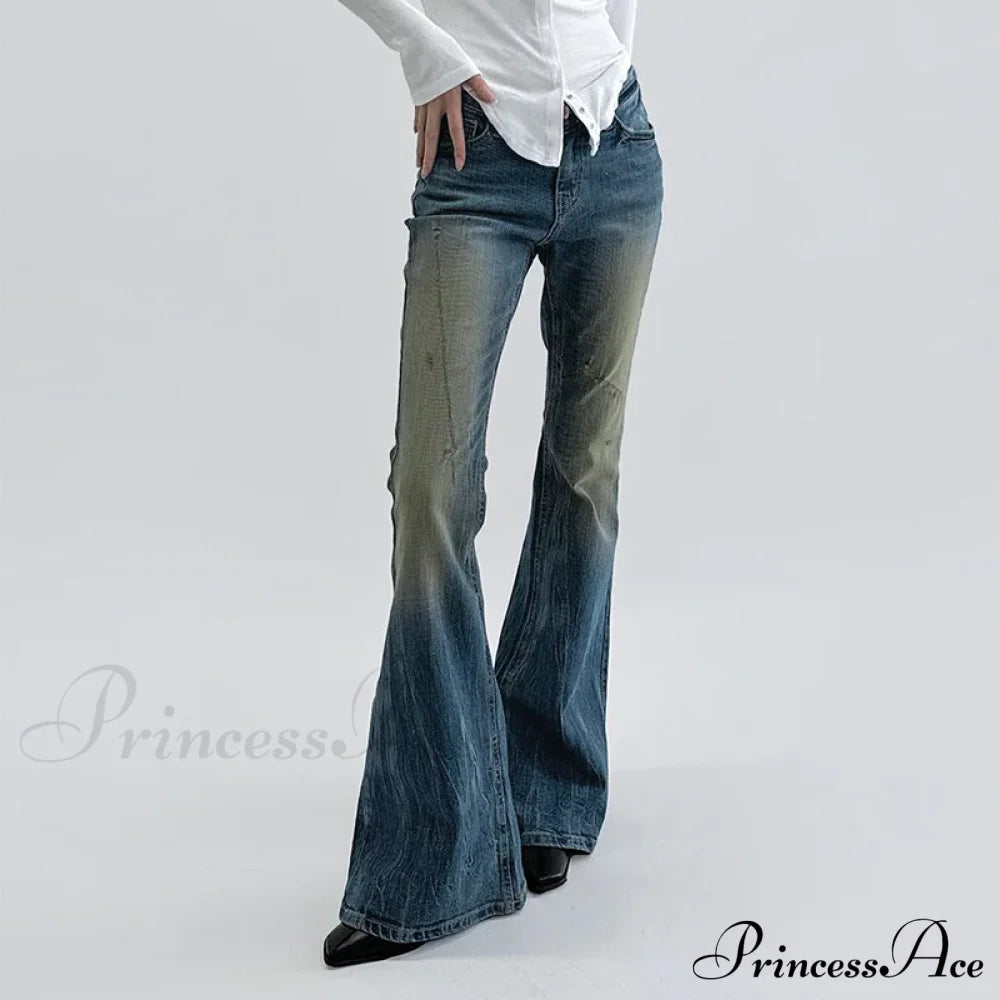 Vintage Denim Flare For Women Fashion Streetwear High Waist Hit Color Slim Female Autumn Jean image 1