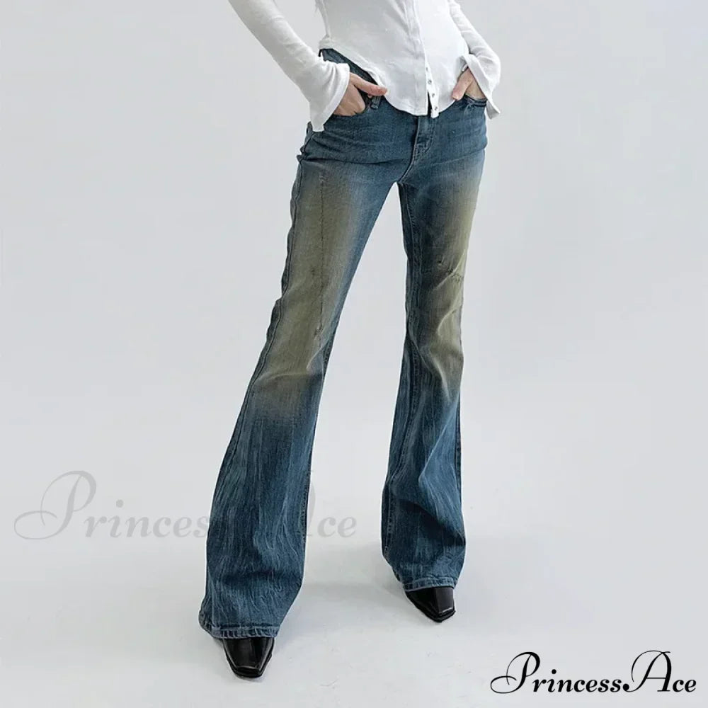 Vintage Denim Flare For Women Fashion Streetwear High Waist Hit Color Slim Female Autumn Jean image 4
