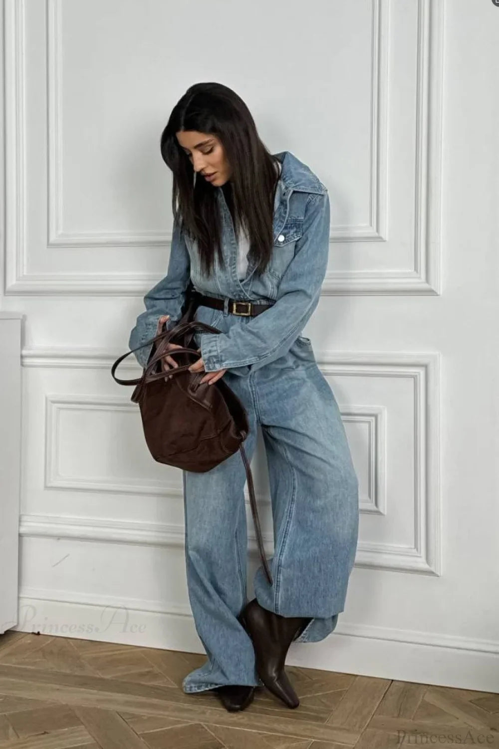 Vintage Vintage Denim Loose Long Pants  Jumpsuit-style Two Piece Set image 5