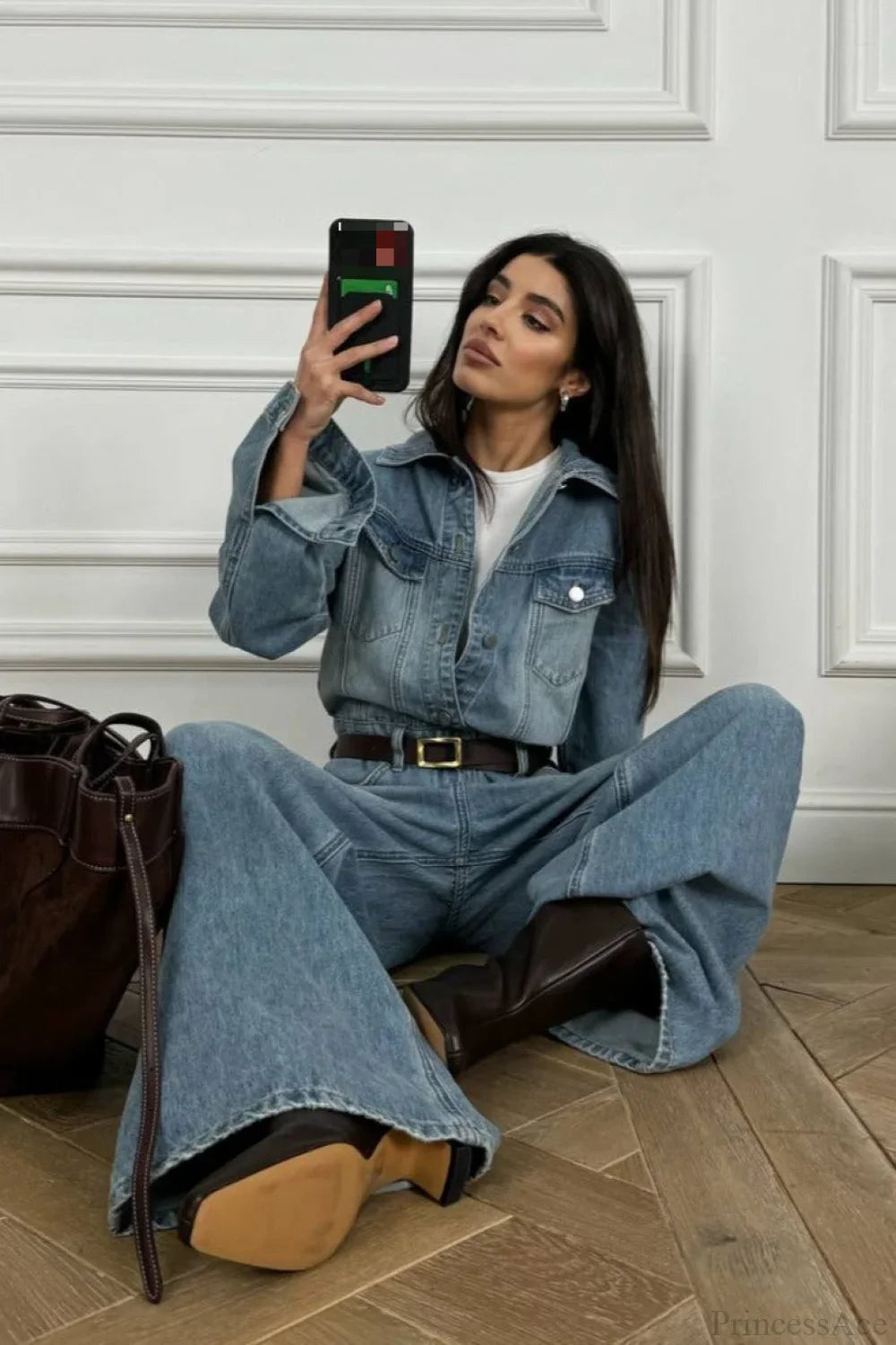 Vintage Vintage Denim Loose Long Pants  Jumpsuit-style Two Piece Set image 4
