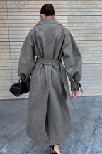 Vintage Elegant Wool Tie Waist Relaxed Overcoat image 4