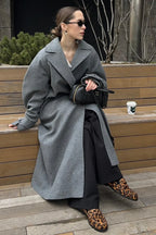 Vintage Elegant Wool Tie Waist Relaxed Overcoat image 3