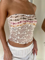 Vintage Embroidery Flower Strapless Tube Crop Top image 2